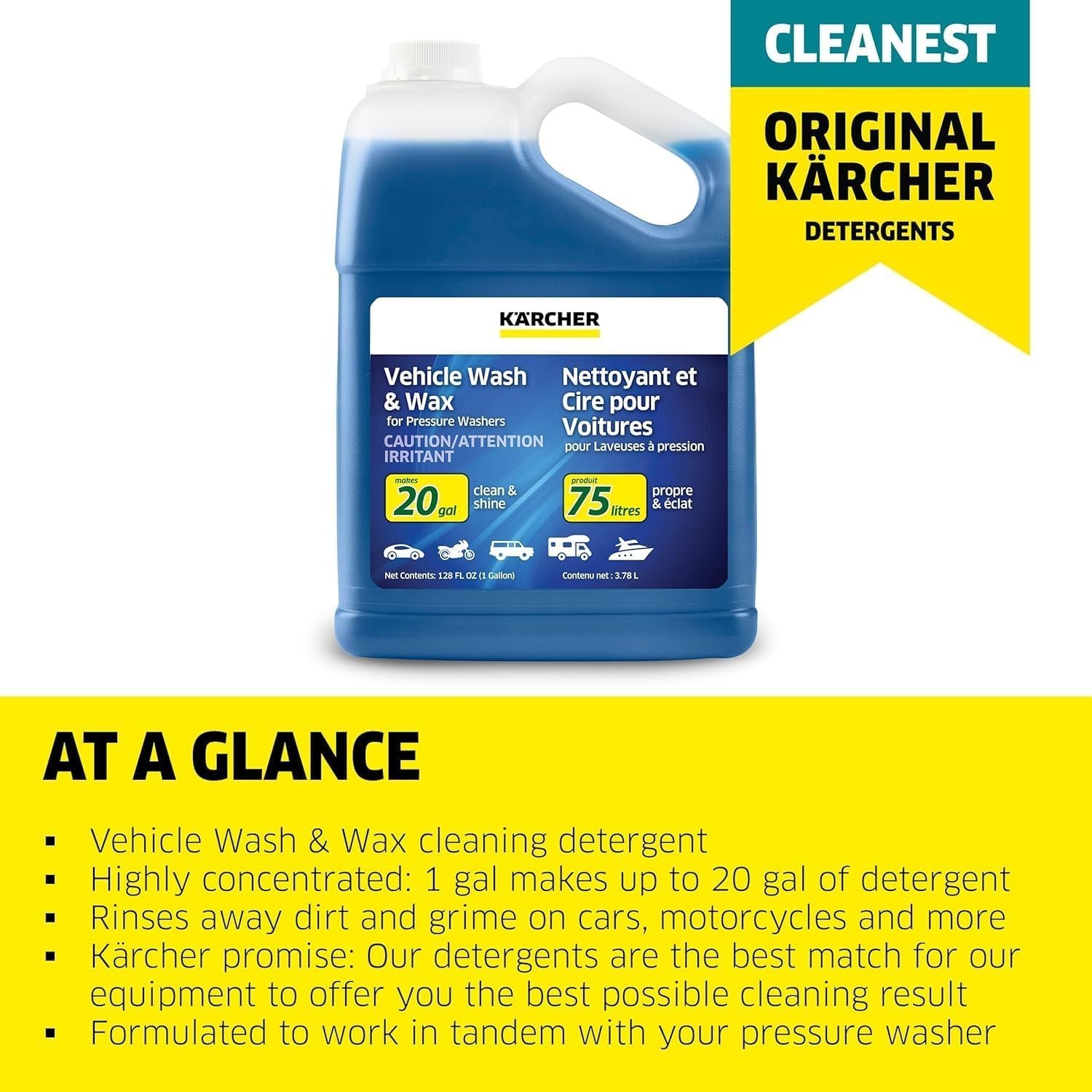 Kärcher – Pressure Washer Car Wash & Wax Cleaning Soap Concentrate – 1 Gallon
