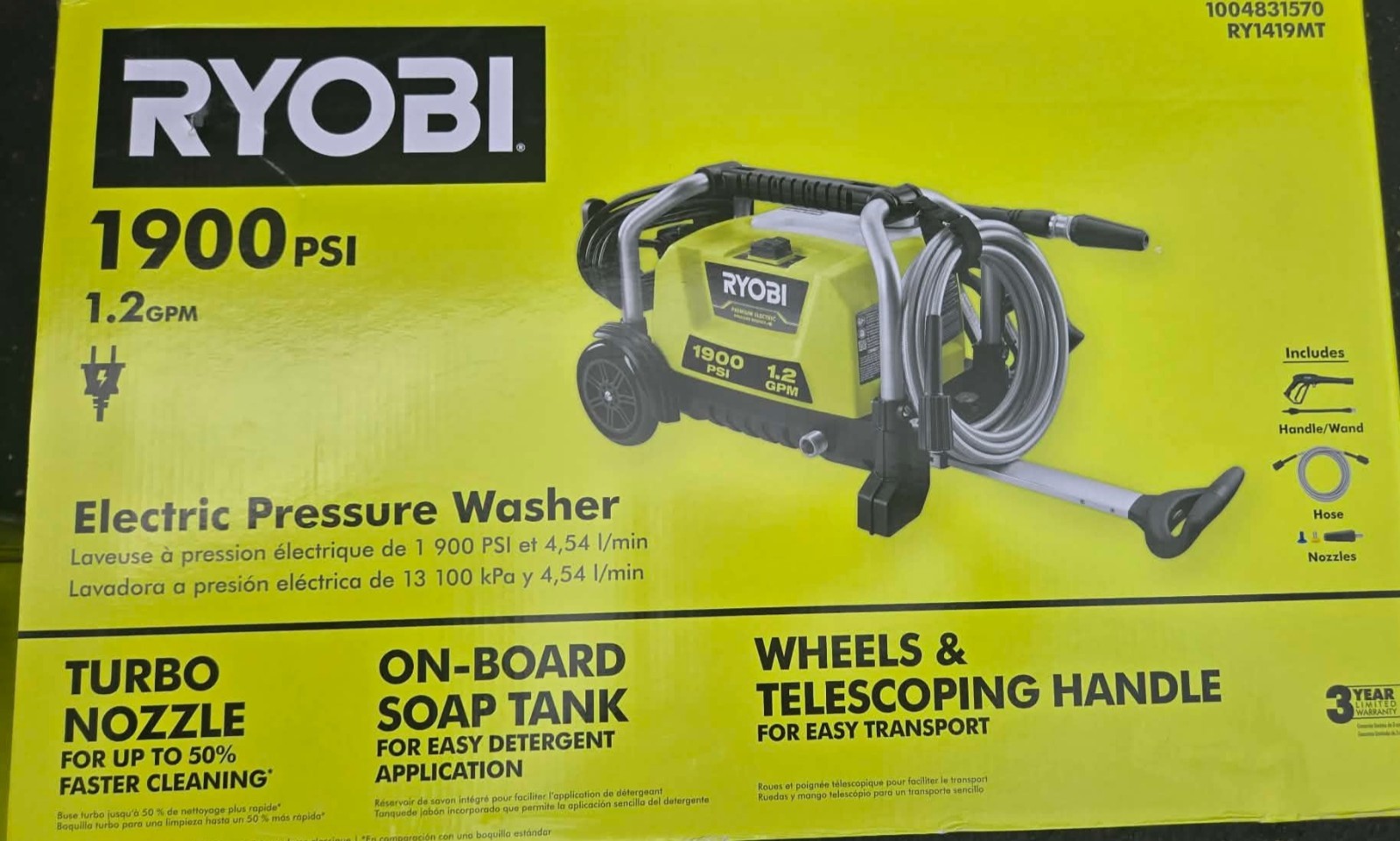 RYOBI RY1419MT 1900 PSI 1.2 GPM Electric Pressure Washer NEW