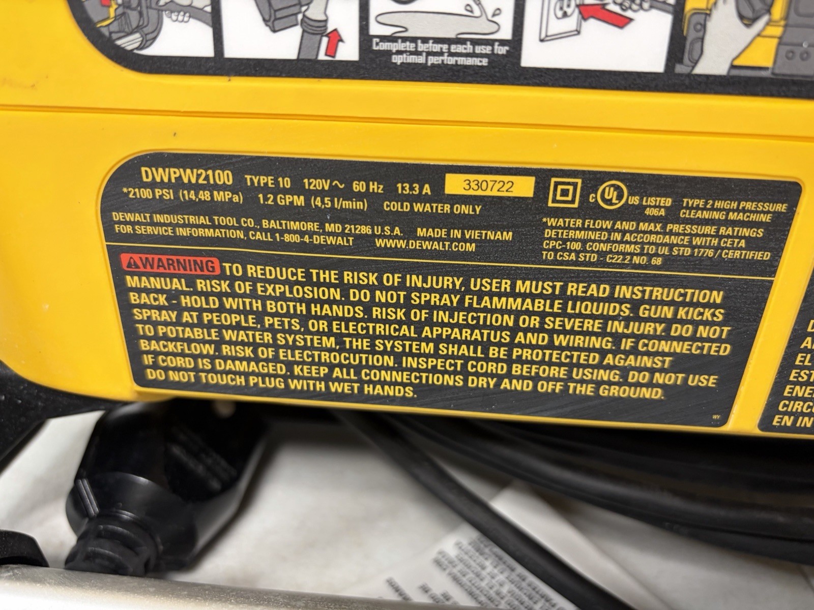 DEWALT 2100 PSI 1.2 GPM 13 Amp Cold Water Electric Pressure Washer DWPW2100