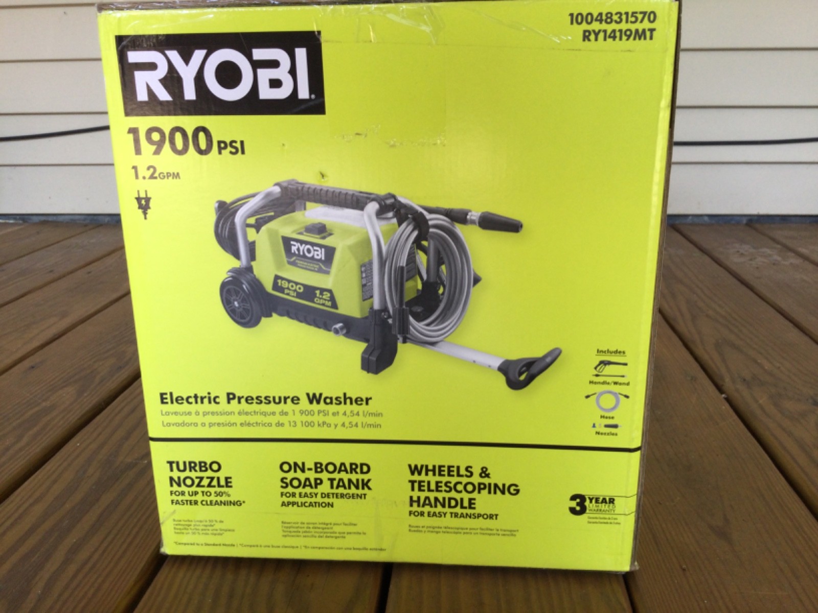 New RYOBI RY1419MT 1900 PSI 1.2 GPM Electric Pressure Washer