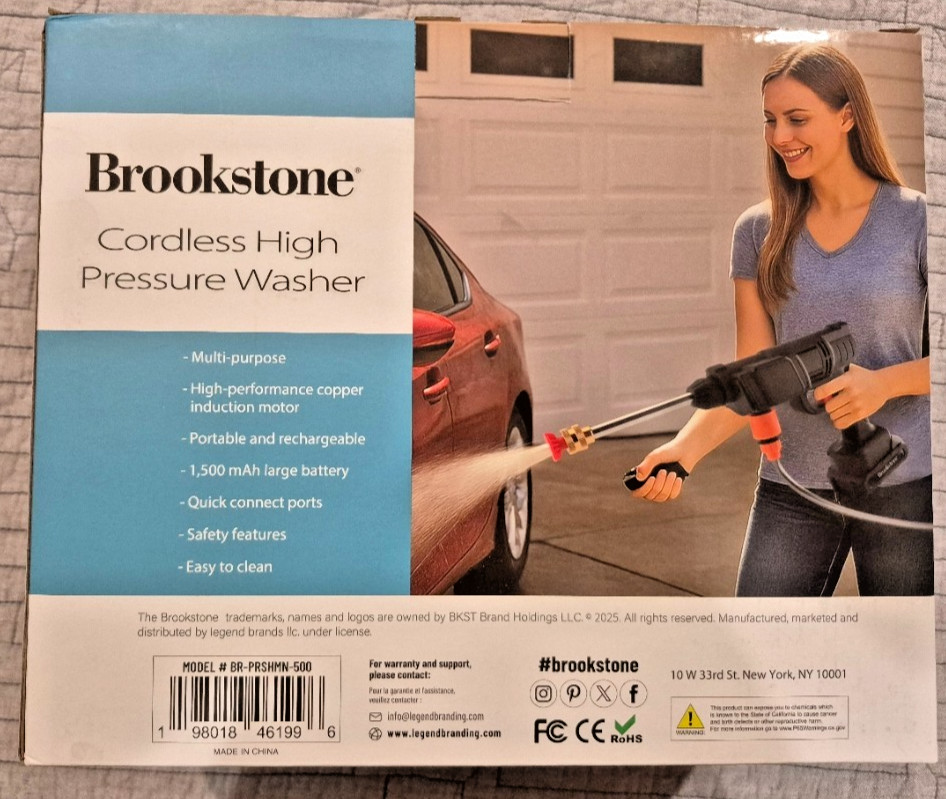 Brookstone Portable Cordless High Pressure Water Spray Gun Car Washer Cleaner