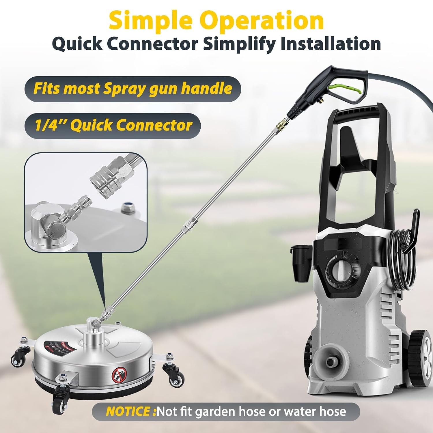 Pressure Washer Surface Cleaner Attachment with 4 Wheels Quick Plug 1/4
