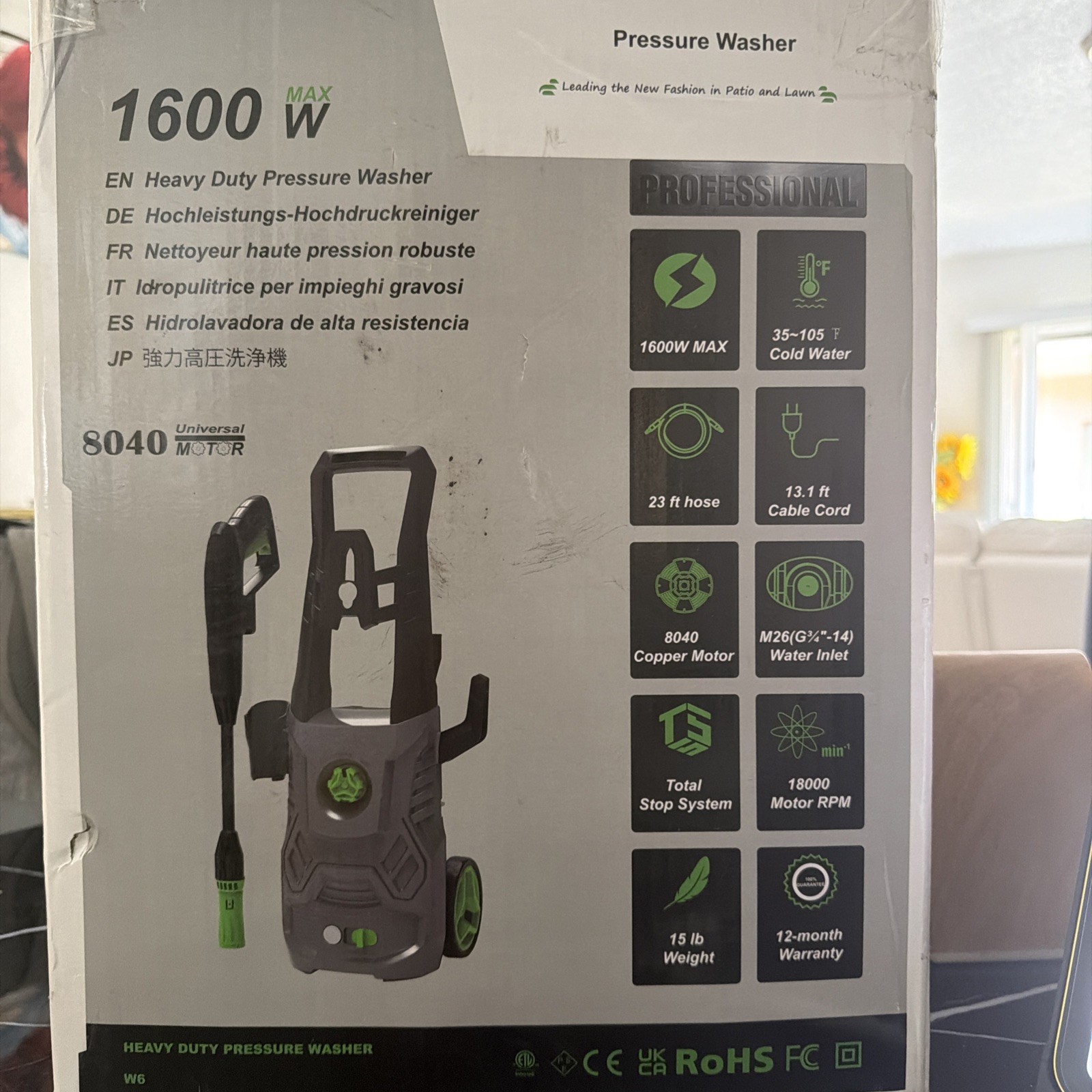 1600 PSI 1.2 GPM 13Amp Corded Electric Pressure Washer Light Duty Car Cleaner