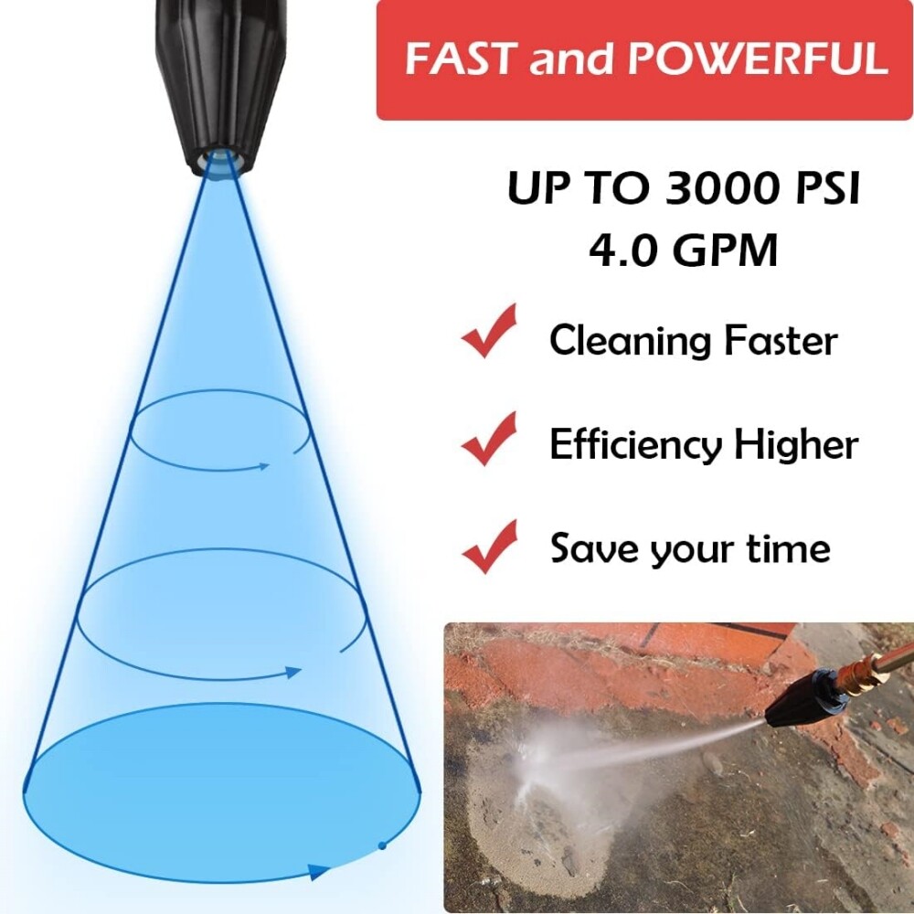 4.0GPM High Pressure 1/4″ Washer Rotating Turbo Nozzle Spray Tip 4000PSI Quick