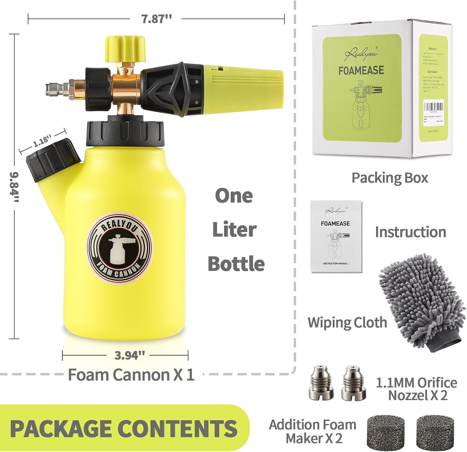 Foam Cannon up to 4500 PSI, Pressure Washer Foam Cannon w/ 1/4” Quick Connector