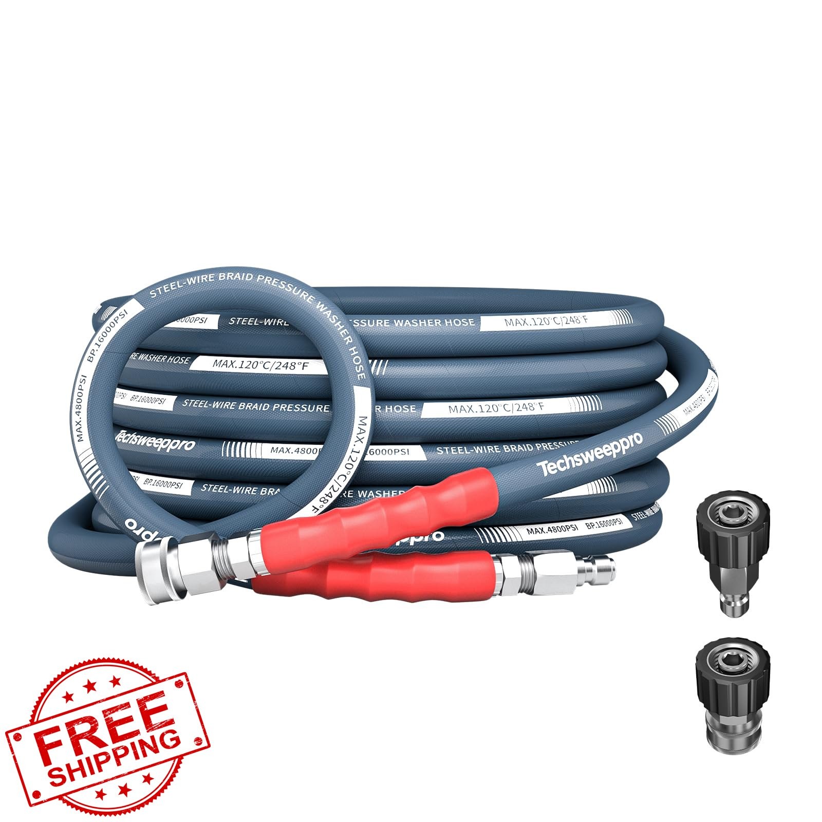 TechSweepPro 25FT Pressure Washer Hose 3/8 Swivel Blue