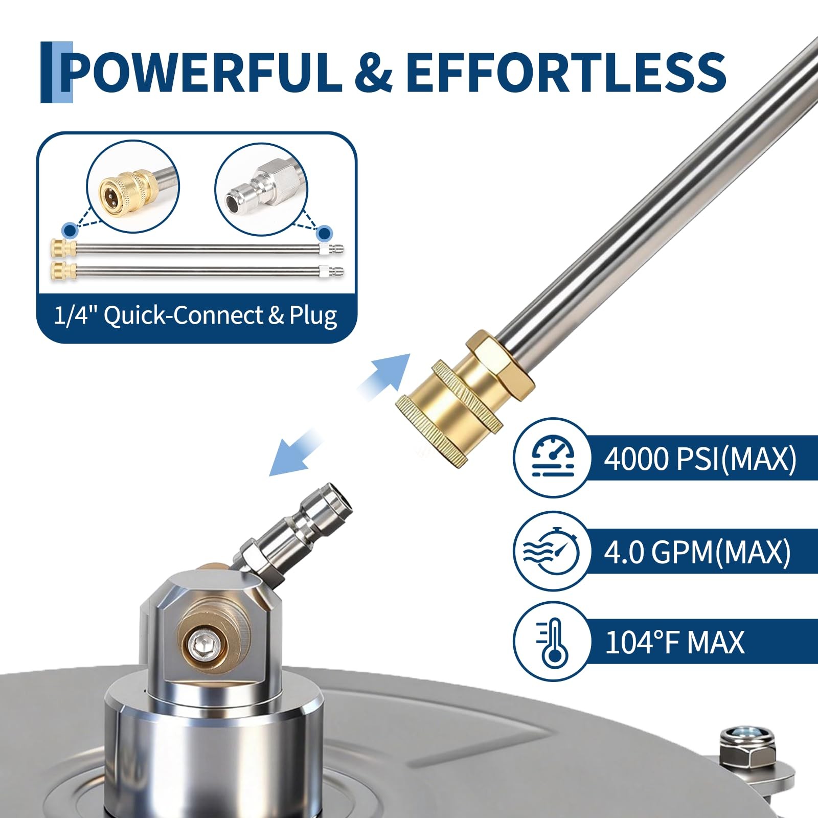 14″ Pressure Washer Surface Cleaner Stainless Steel 4000 PSI with Wheels & Wand