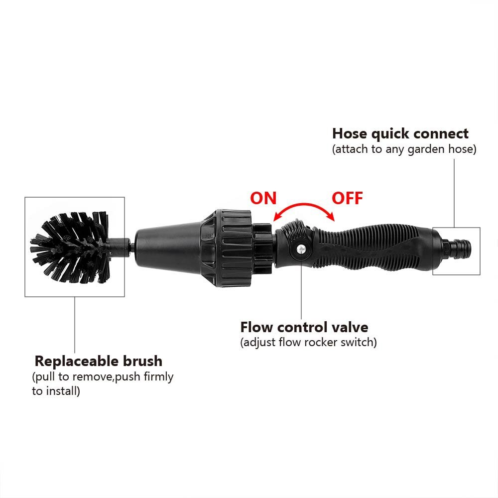 Handheld Rotary Cleaning Brush Water Powered Spray Tool for Car Rim BBQ Patio