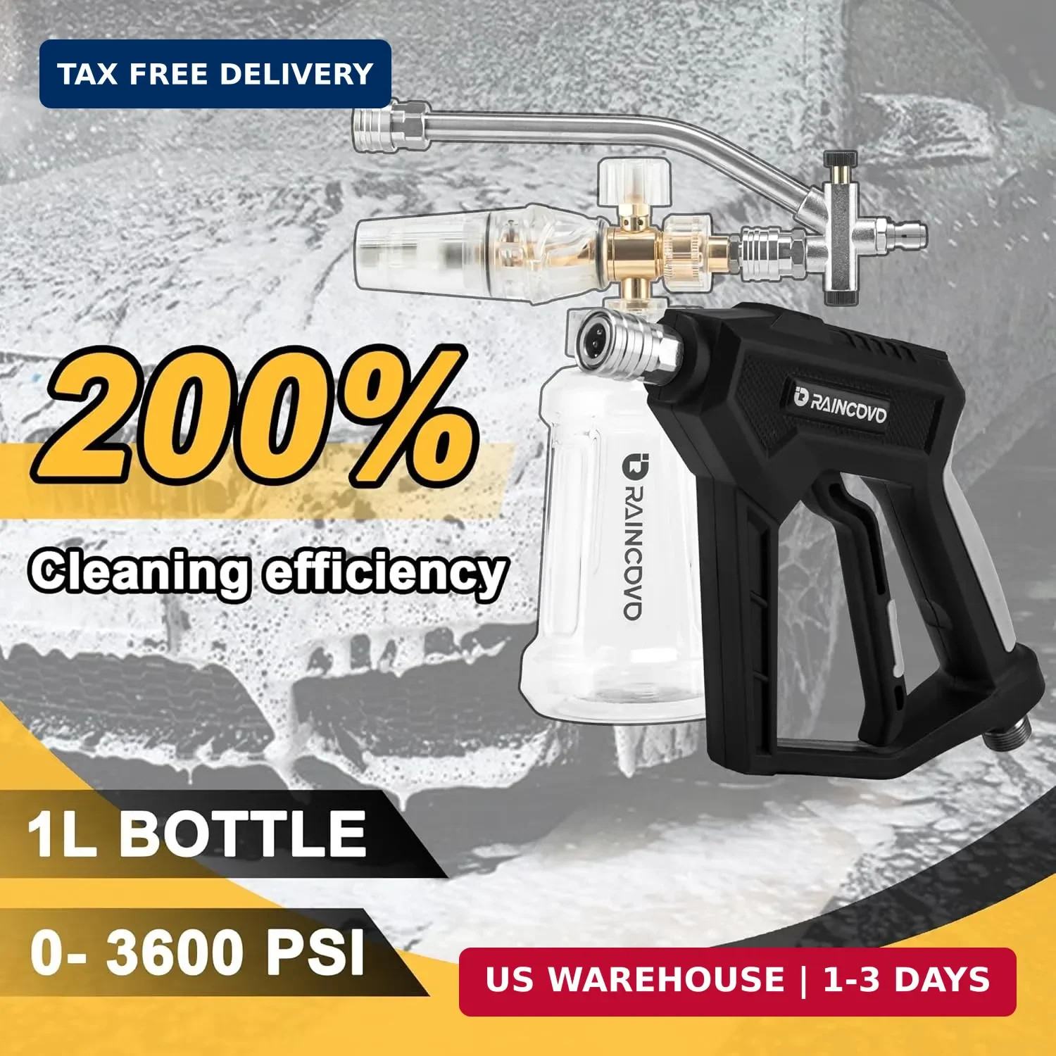 Raincovo Foam Cannon with Short Pressure Washer Gun, Dual Connector Accessories,