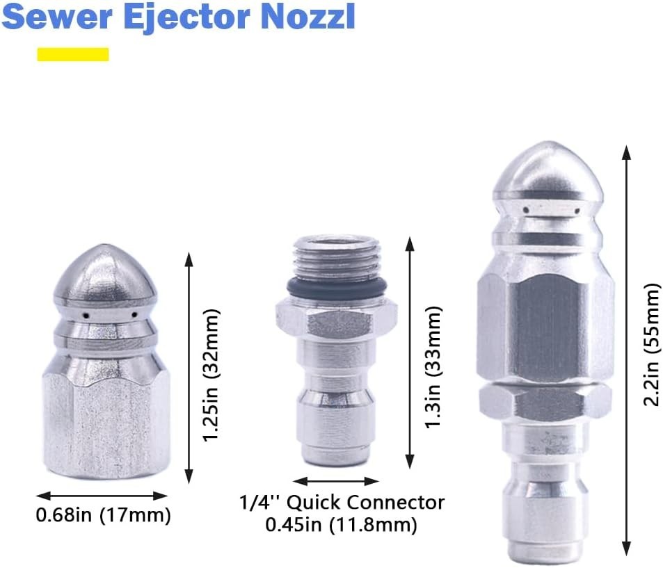 Compact 5000 PSI High Pressure Jetter Nozzle with Stainless Steel Quick Connect