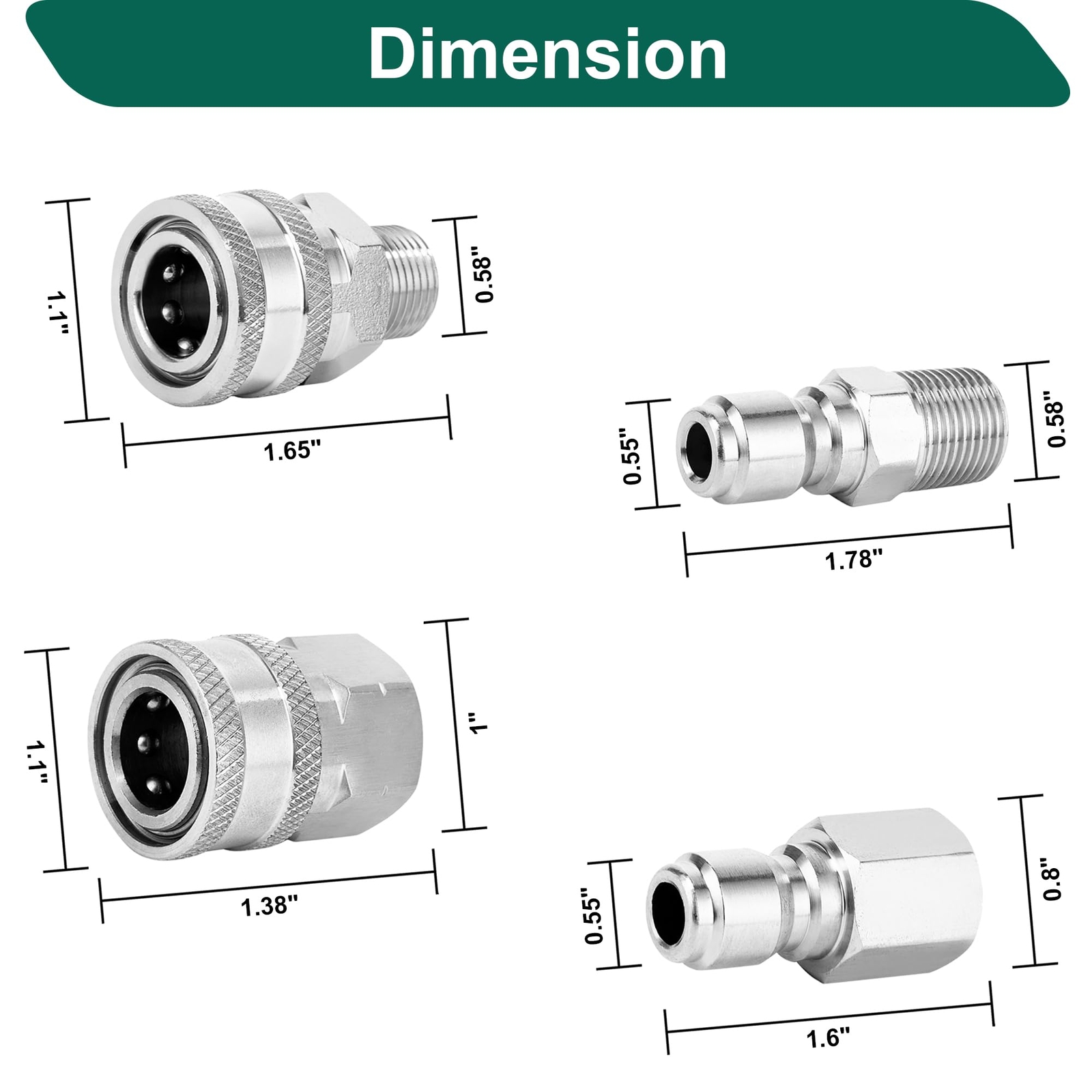 3/8 Inch Quick Connect Fittings Pressure Washer Quick Connect Kit Stainless Stee