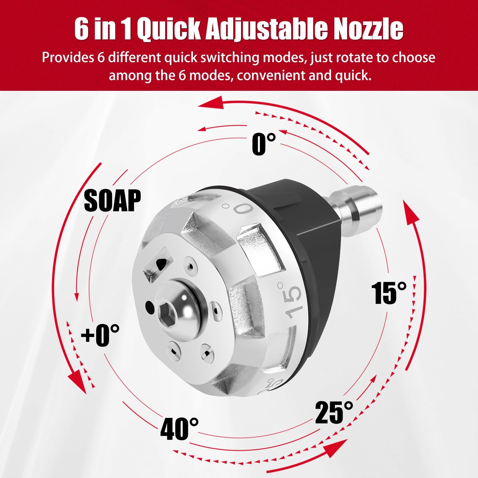 Pressure Washer Nozzle Tips 6In1 1/4 In Quick Connector 4000PSI 3.0 Orifice