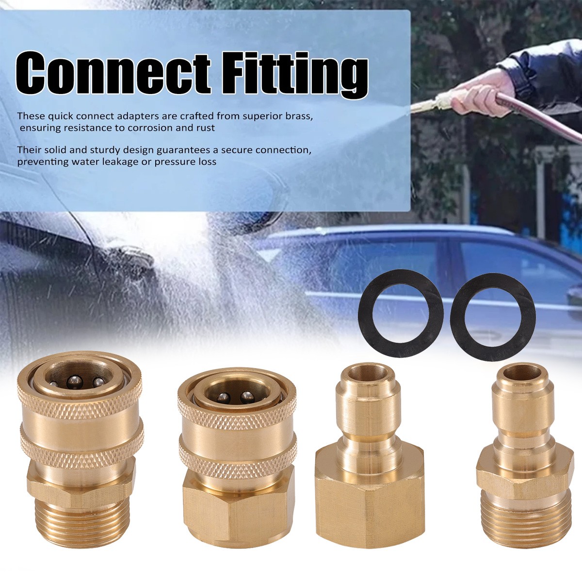 4pcs M22-15mm to 3/8in Pressure Washer Adapter Quick Connect Fitting Coupler