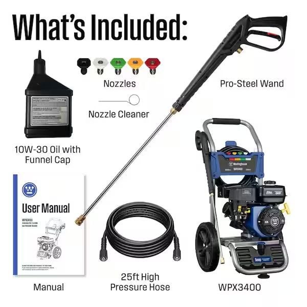 Westinghouse WPX3400 3400 PSI 2.6 GPM Gas Powered Pressure Washer with 5 Quick