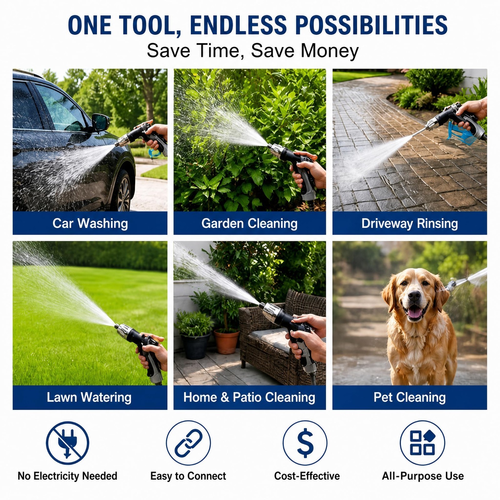 High Pressure Washer Spray Gun for Garden Hose, Hydro Jet Wand with Foam Bottle,