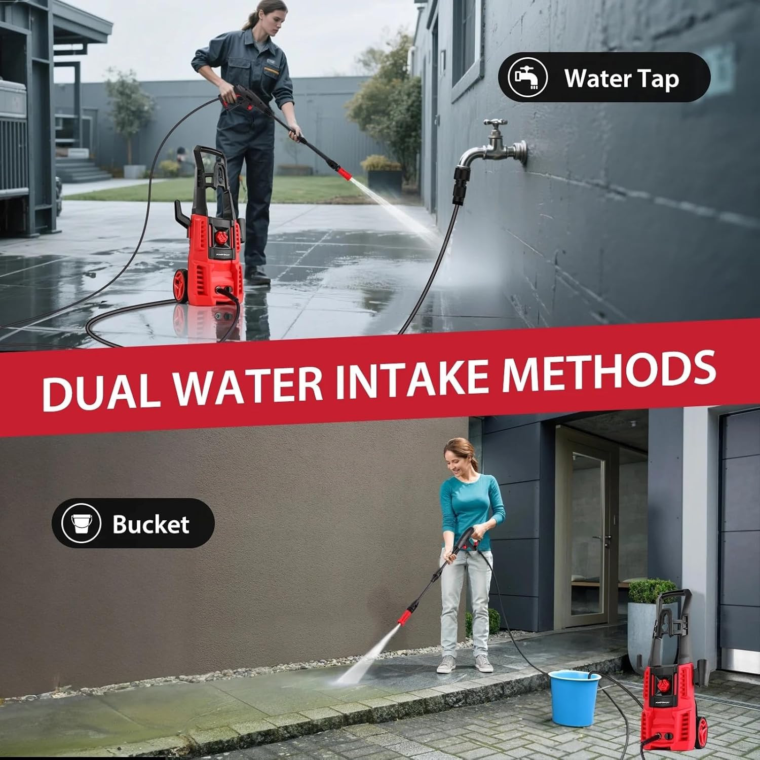 Upgraded Electric Pressure Washer, 1850 PSI Max,3.0 GPM, 5″ Wheels, 18M Cord/Hos