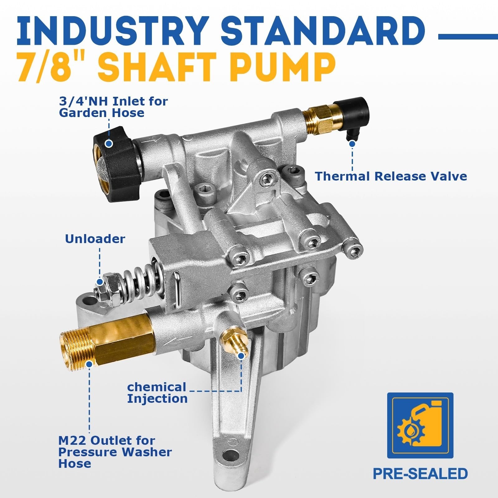 TOOLCY 7/8″ Shaft Vertical Pressure Washer Pump – Rear Inlet/Outlet Max 3100 PSI