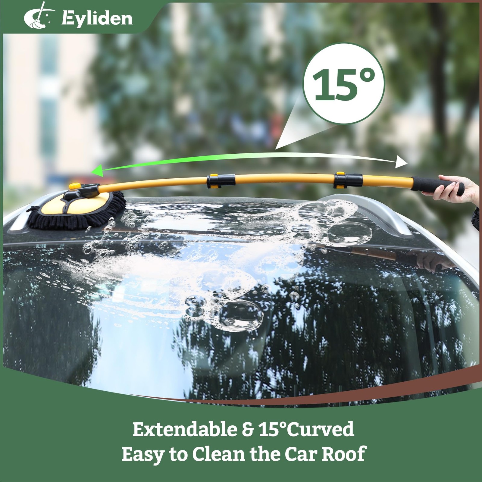 Eyliden Car Wash Brush Mop with Long Handle, 90° Swivel Head Yellow & Black