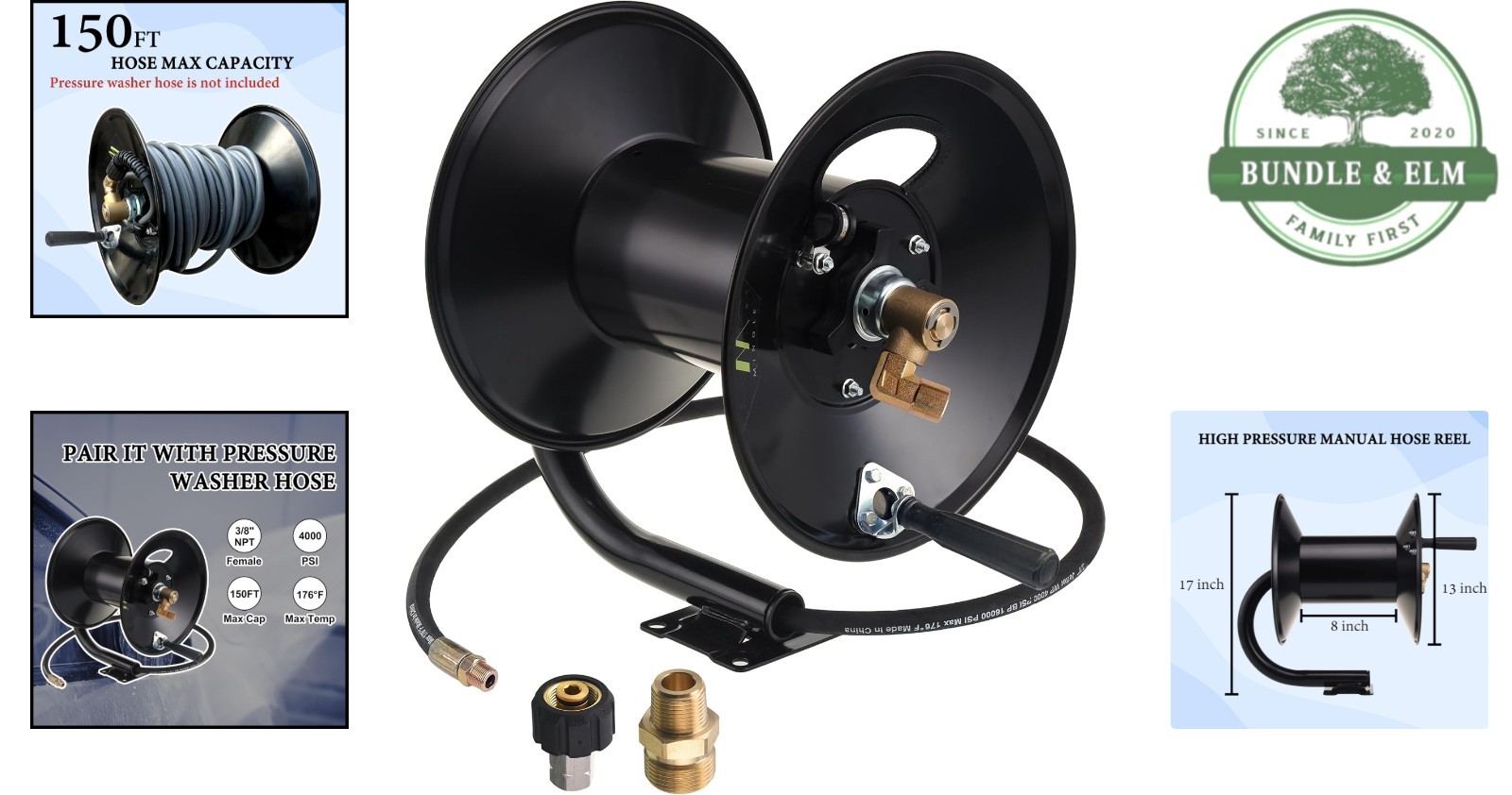Manual Crank Pressure Washer Hose Reel 150ft – Durable and Rust-Resistant Design