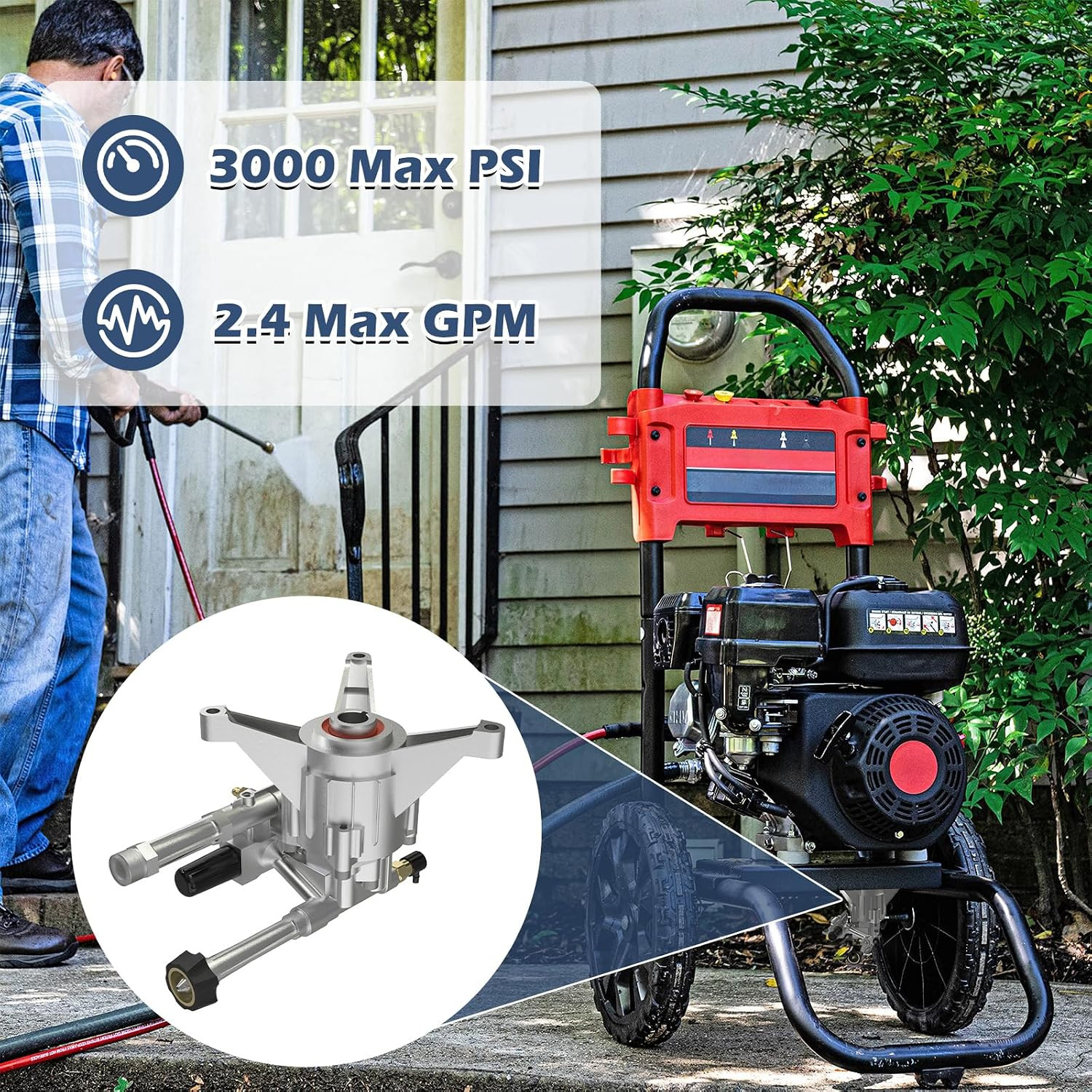 7/8″ Shaft Vertical Pressure Washer Pump Head, Max 3300PSI Replacement Power Was