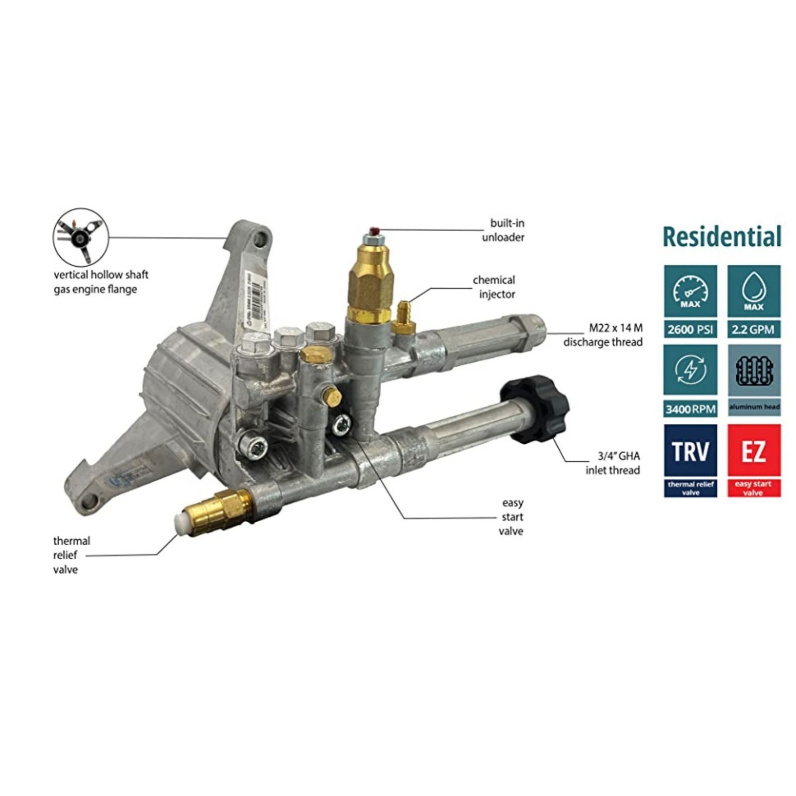 Pressure Washer Pump 2600PSI 7/8″ Vertical Shaft for Briggs & Stratton Craftsman