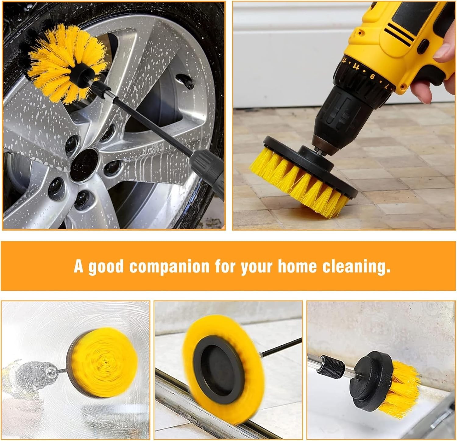 8 Pcs Drill Brush Attachment Set, Power Cleaning Scrub Kit with Yellow