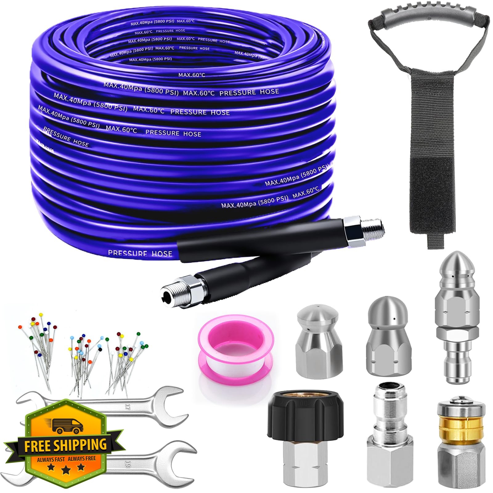 Zgqmcgy Sewer Jetter Kit Purple 100FT Pressure Washer Hose