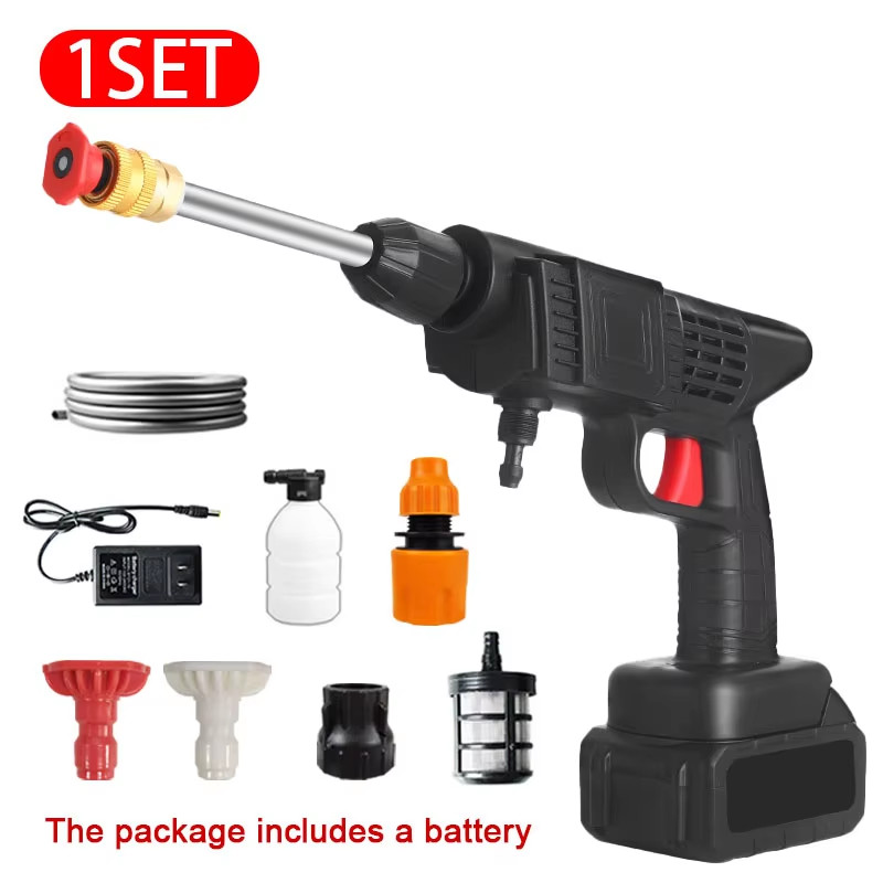 140W 60Bar Wireless High Pressure Car Wash Gun 1200Mah Foam Generator Water Gun
