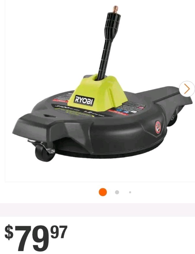 RYOBI 12″ 3100 PSI Electric Pressure Washer Surface Cleaner w/Casters/Free S&H