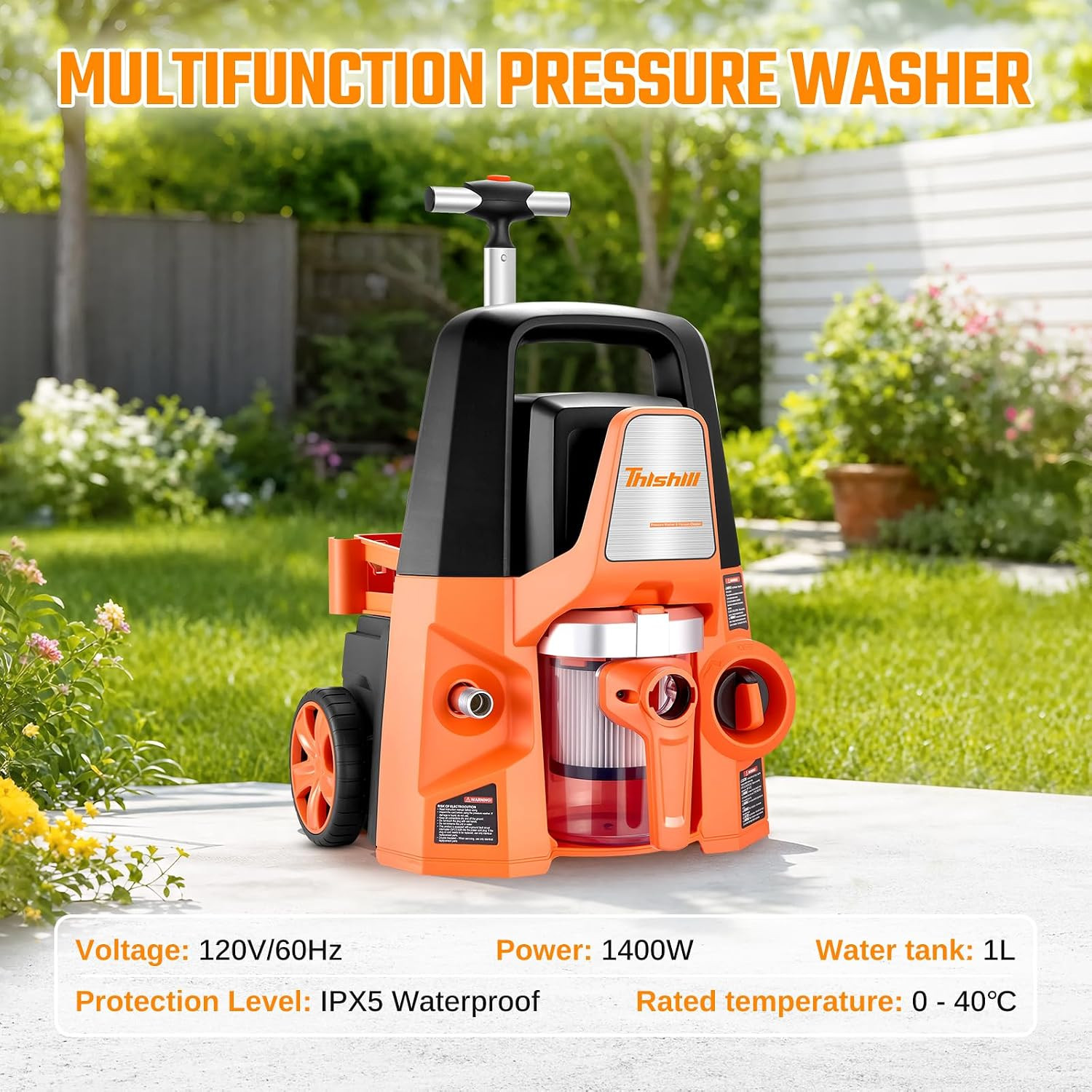4-In-1 Pressure Washer and Wet/Dry Vacuum, 2800 PSI Max 1.7 GPM Electric Power W