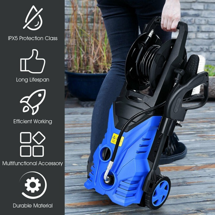 Costway 2030PSI Electric Pressure Washer Cleaner 1.7 GPM 1800W W/ Hose Reel Blue