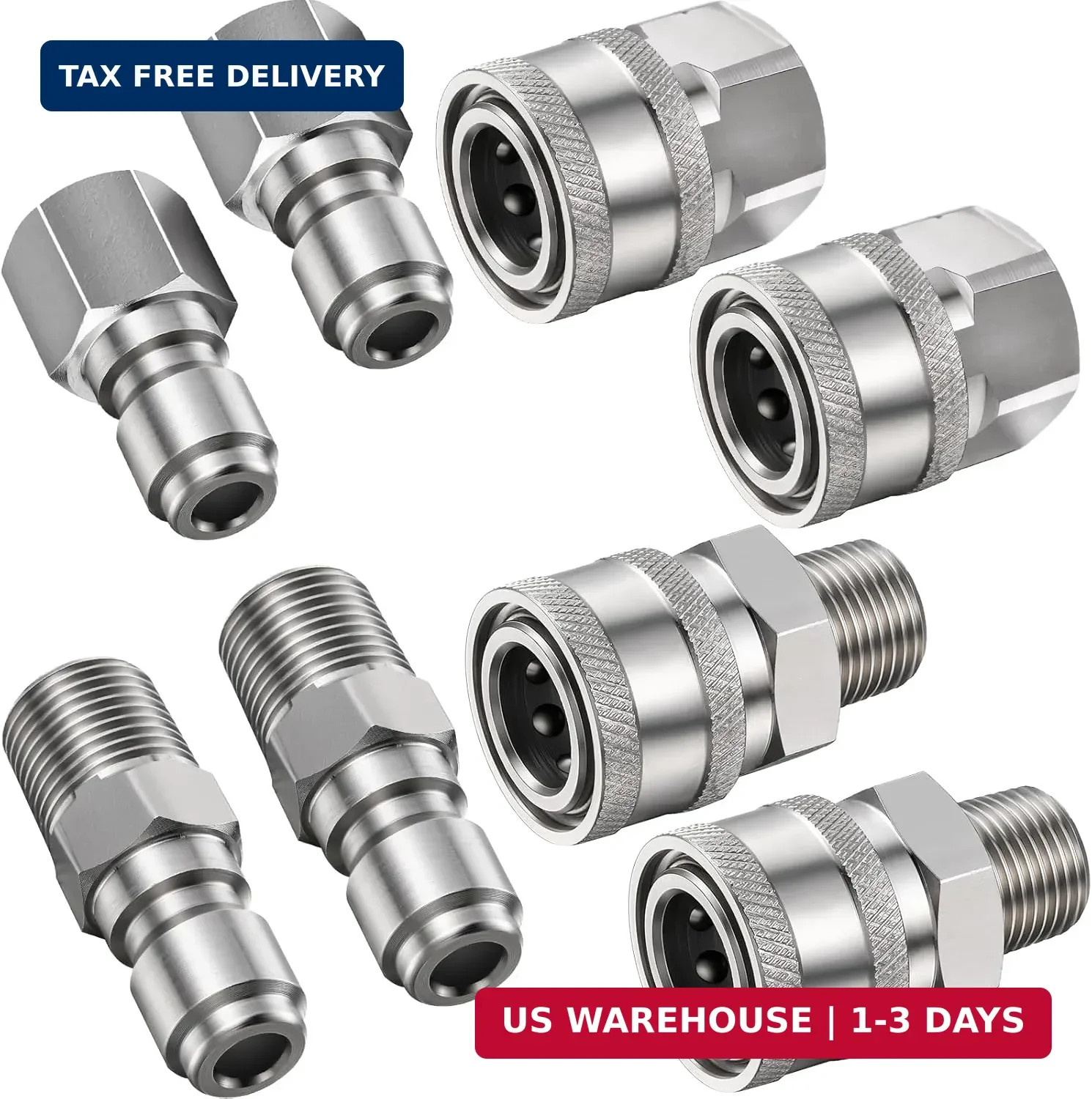 4 Sets NPT 1/4 Inch Pressure Washer Coupler Quick Connect Plug Male Fem