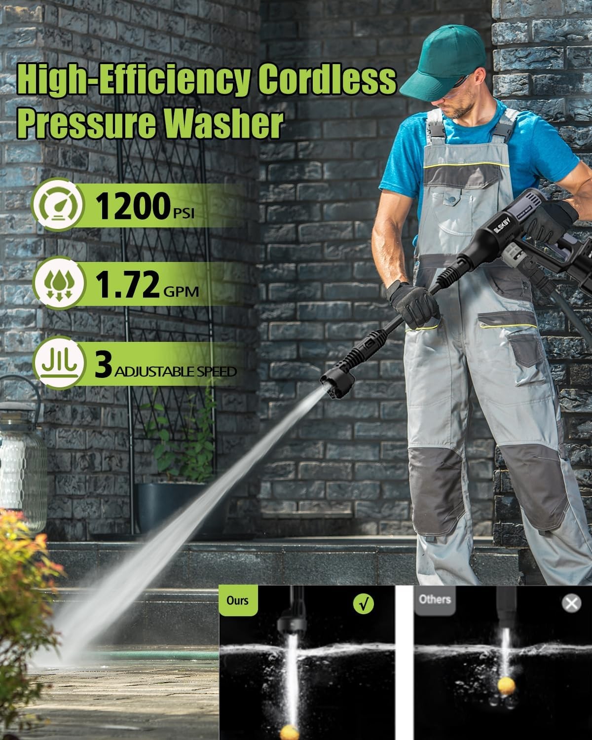 1200PSI Cordless Pressure Washer 2 Batteries – Brushless Cordless Power Washe…