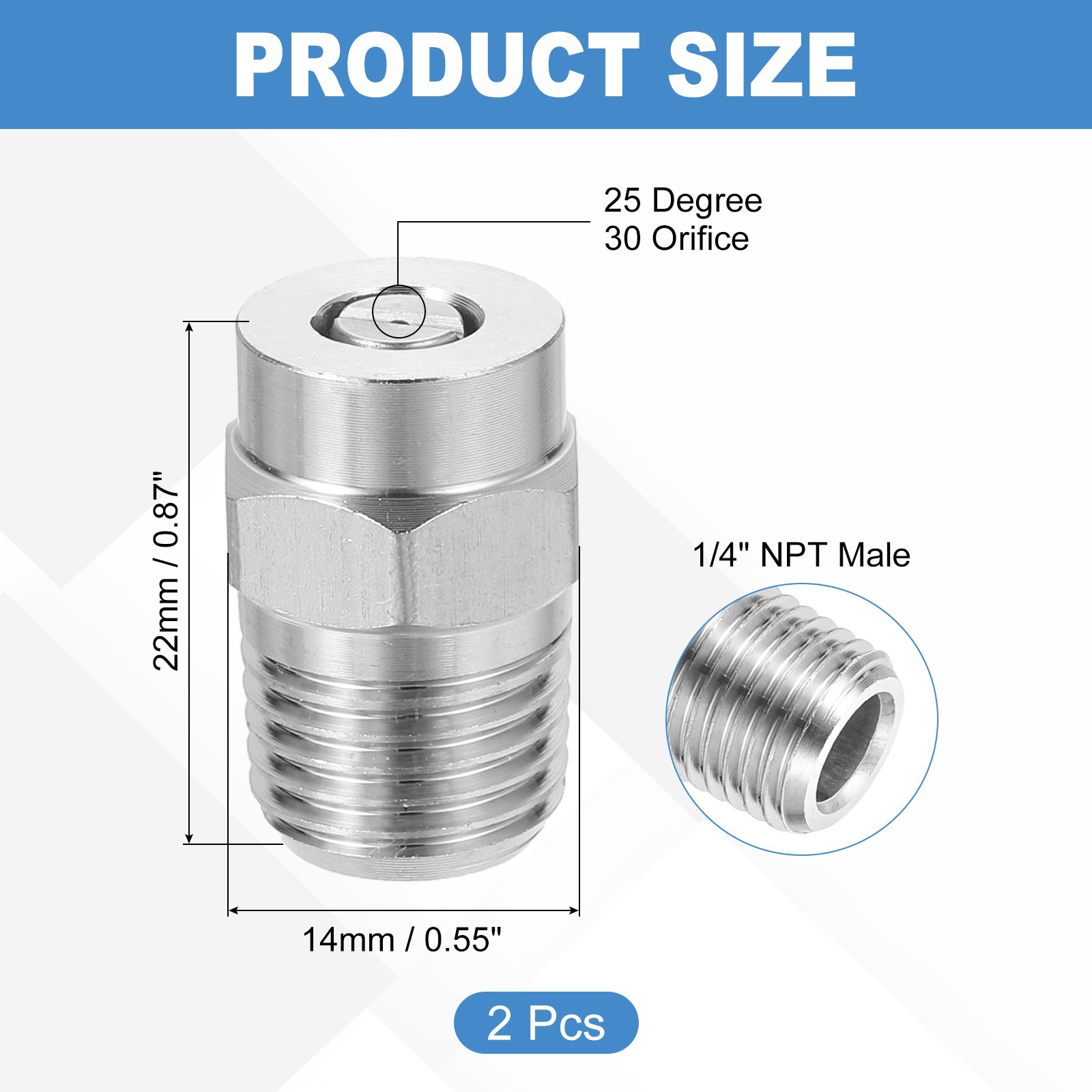 Surface Cleaners Tips Thread Nozzle, 1/4 Inch NPT Male, 030 Orifice, 25 Degree