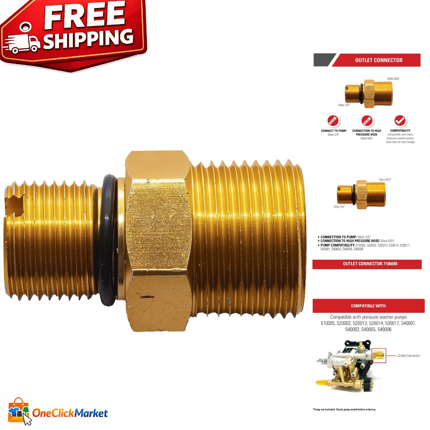 Quick-Connect Gold Outlet Adapter for Gas-Powered Pressure Washers – Lightweight