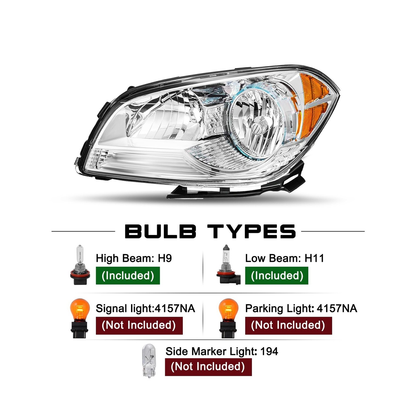 SOCKIR Headlight Assembly with Bulbs Compatible with 2008-2012 Chevy Malibu 4…