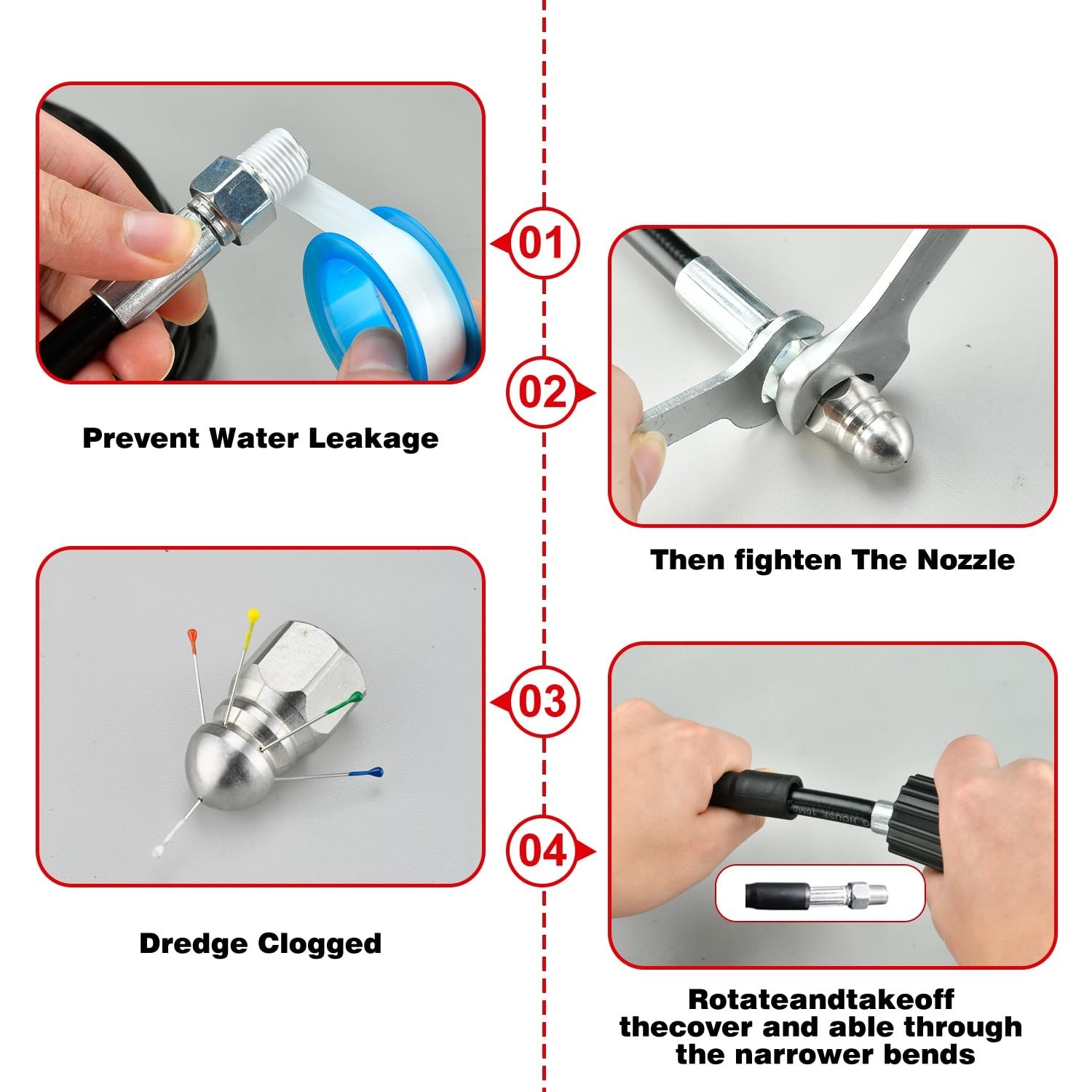 9 Pcs Pressure Washer Sewer Jetter Nozzle Kit, 5000 PSI, Stainless Steel, Quick