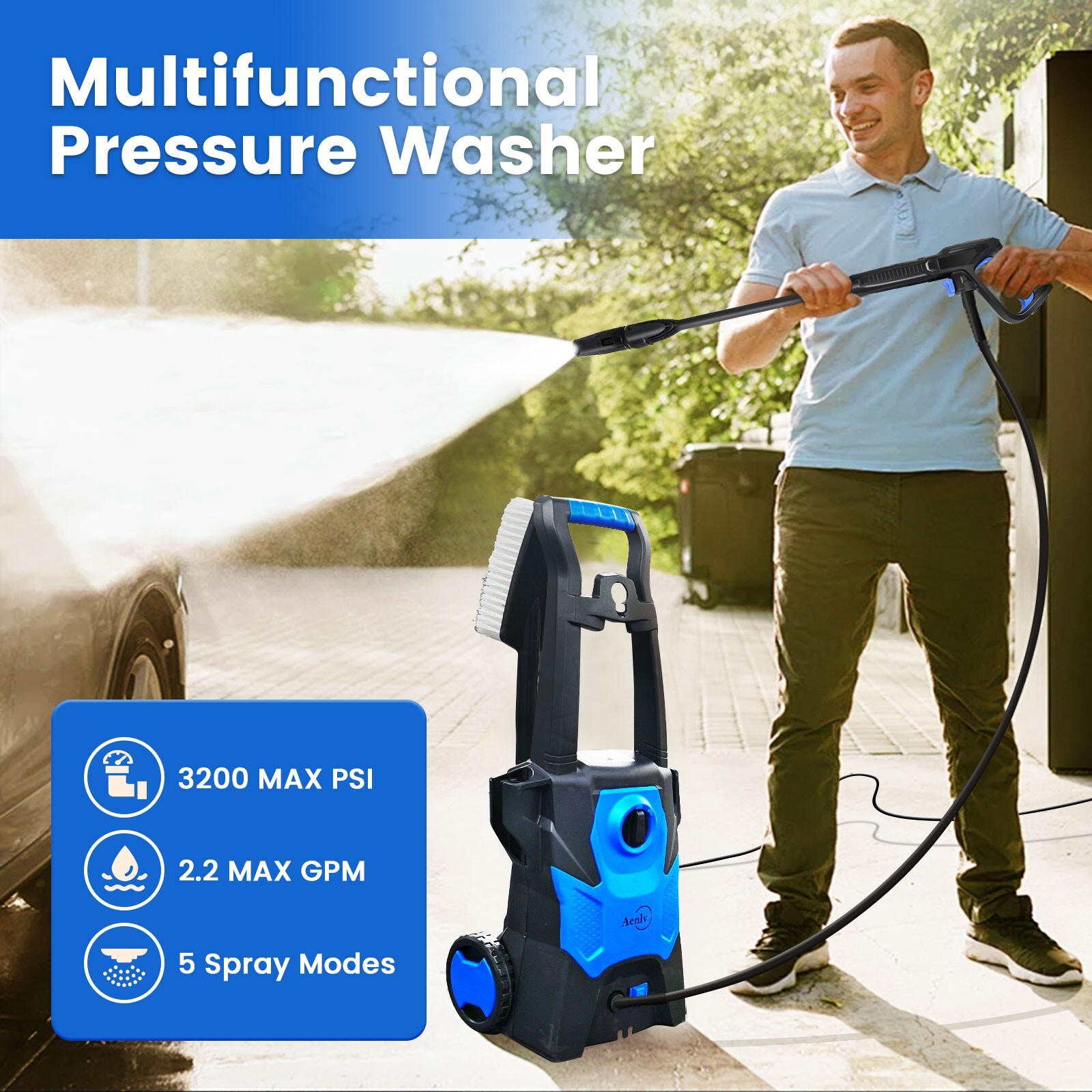 Electric Pressure Washer, Electric Power Washer with Rotatable Nozzles, 3200 PSI