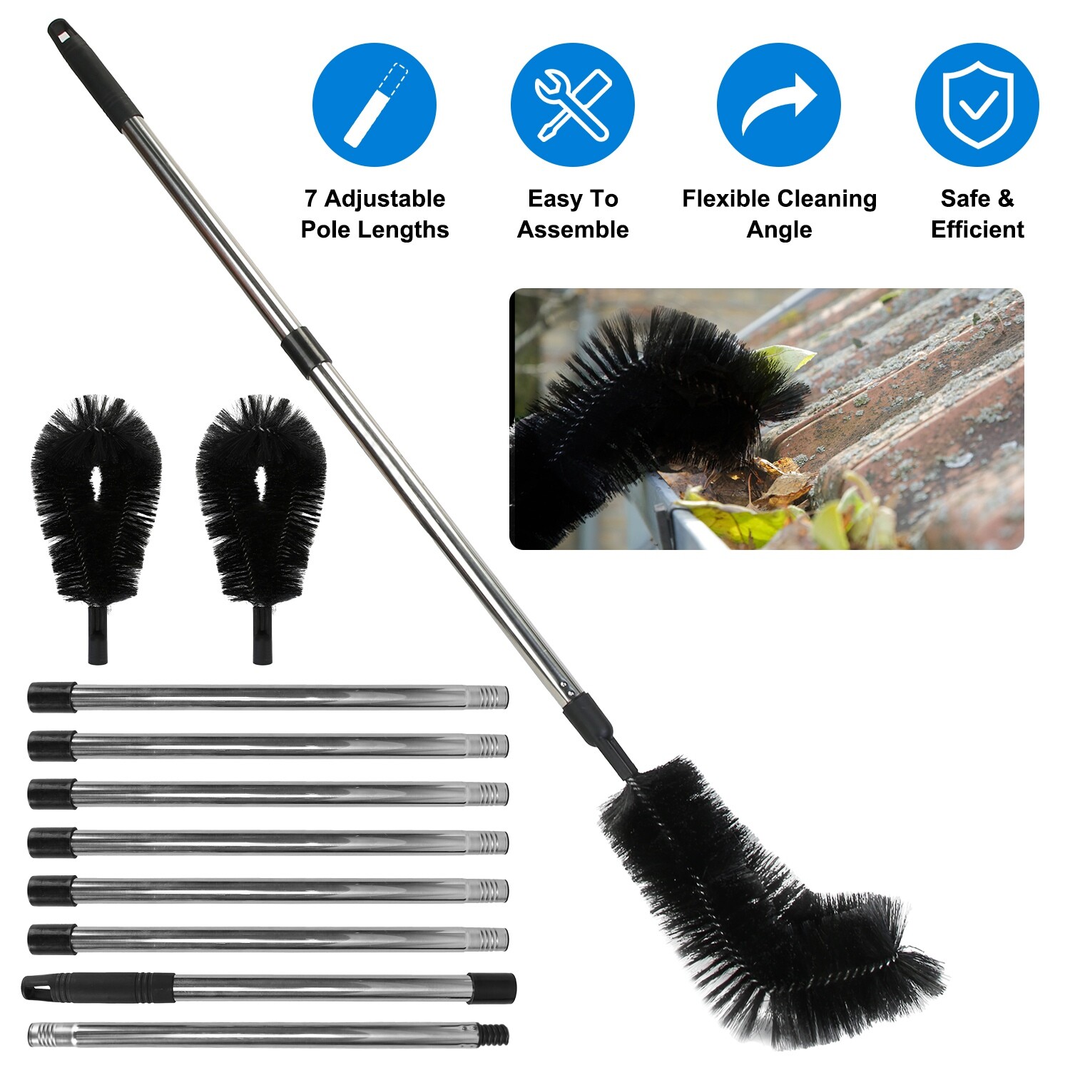 Gutter Cleaning Tools from the Ground Adjustable Rain Gutter Cleaning 2 Brushes