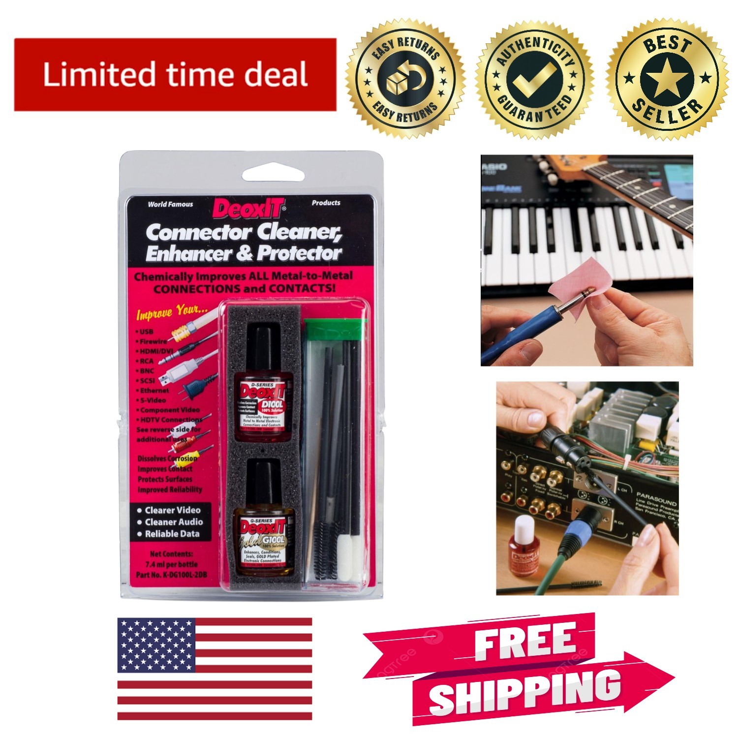 DeoxIT Gold Audio & Data Connector Cleaner – Improve Reliability & Quality, 8 Oz