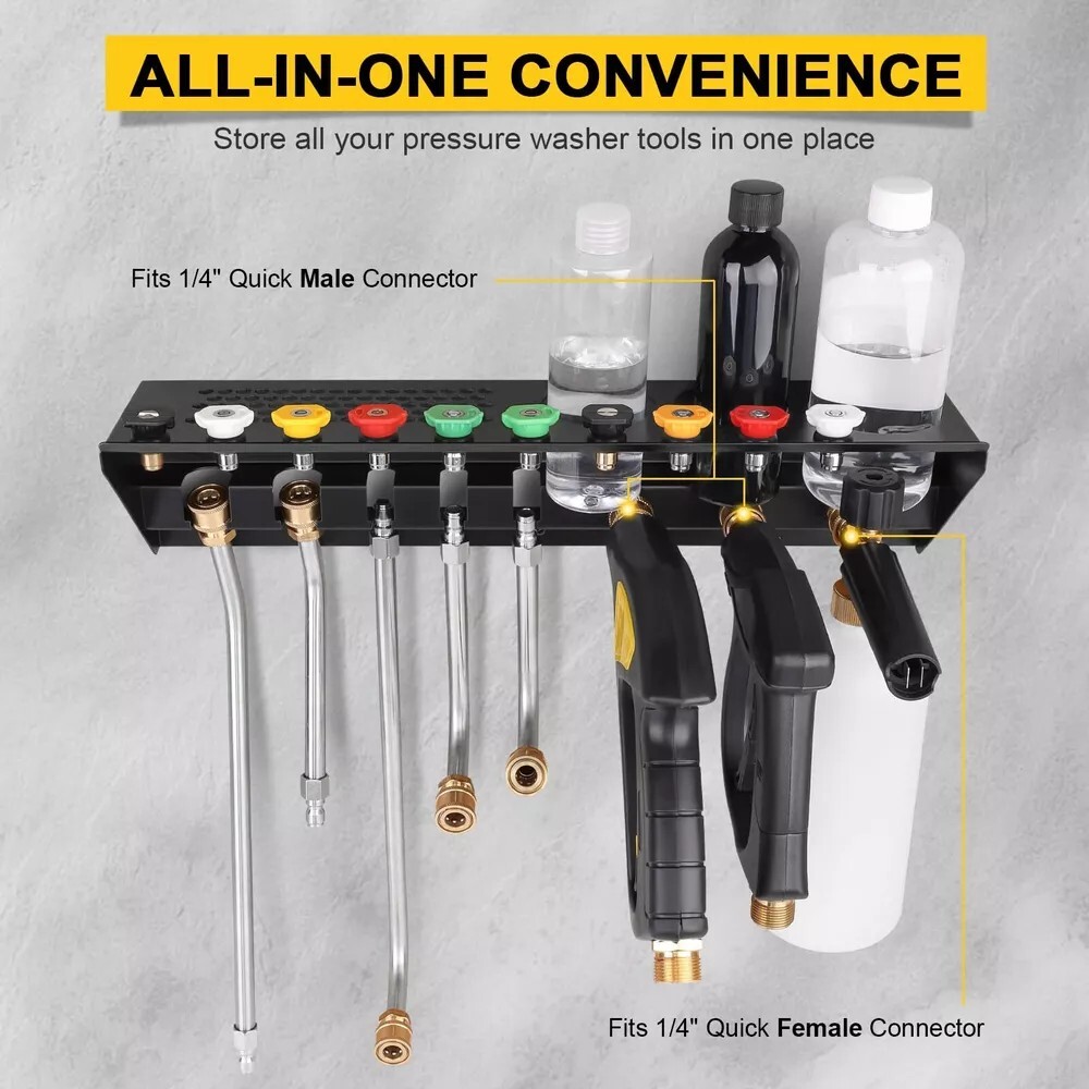 Pressure Washer Gun & Foam Cannon Holder with 1/4 Inch Quick Connector, Wall-…