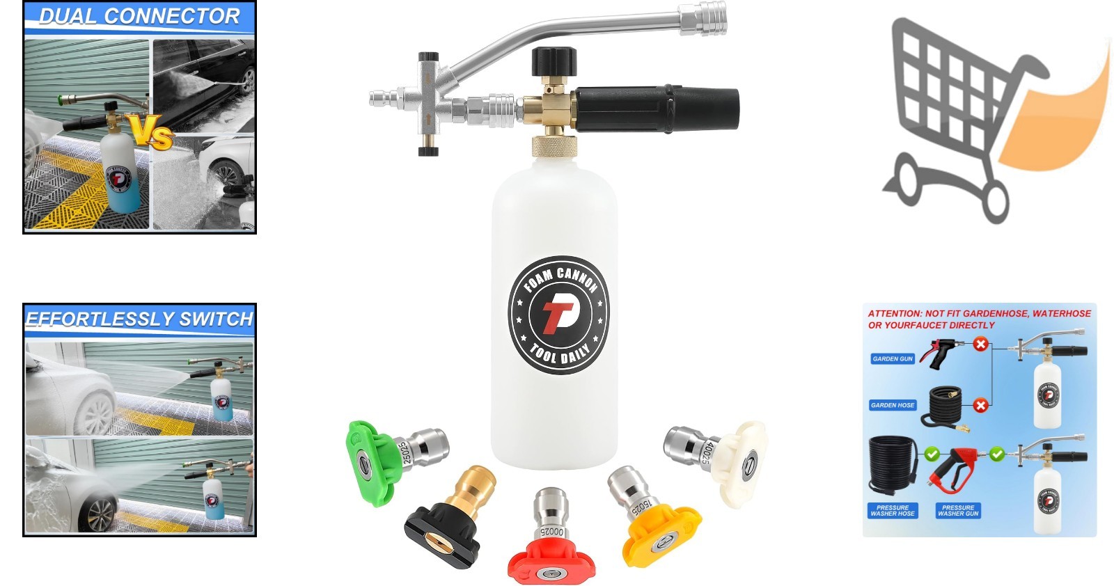 Foam Cannon Plastic Stainless Steel 1L Adjustable Pressure Washer Nozzle Tips