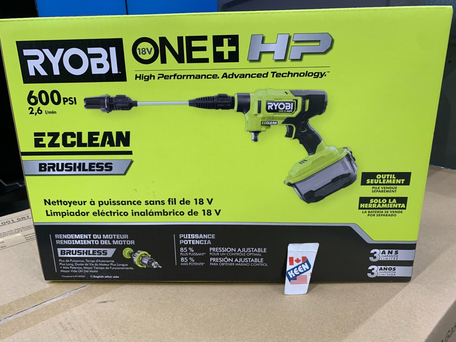 RYOBI CANADA 18V CORDLESS Cold Water Power Cleaner (Tool only)