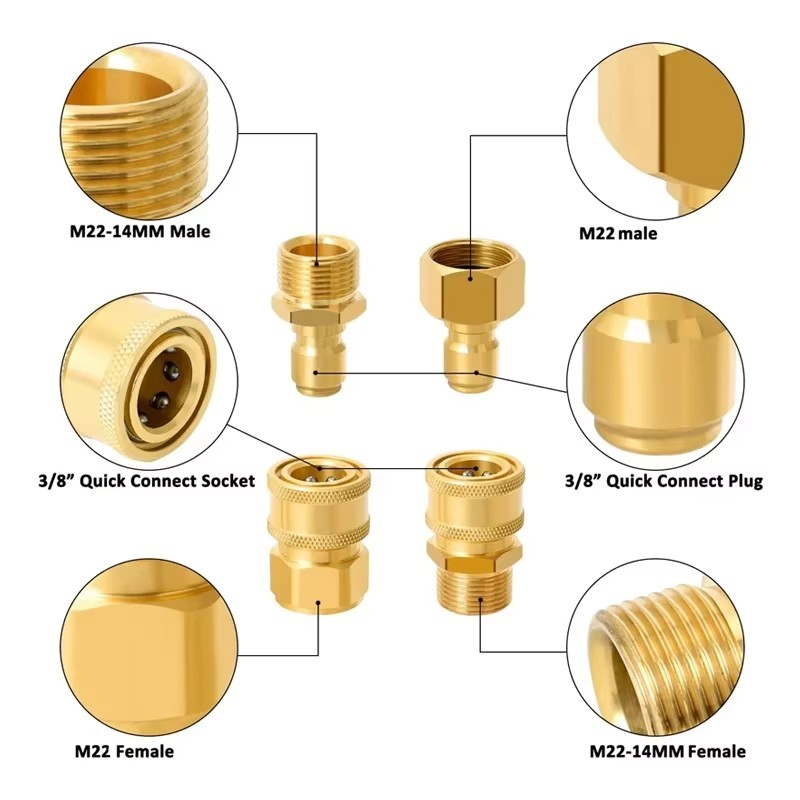 4PCS Pressure Washer Adapter Set Quick Disconnect Kit M22 Swivel 3/8” Connects