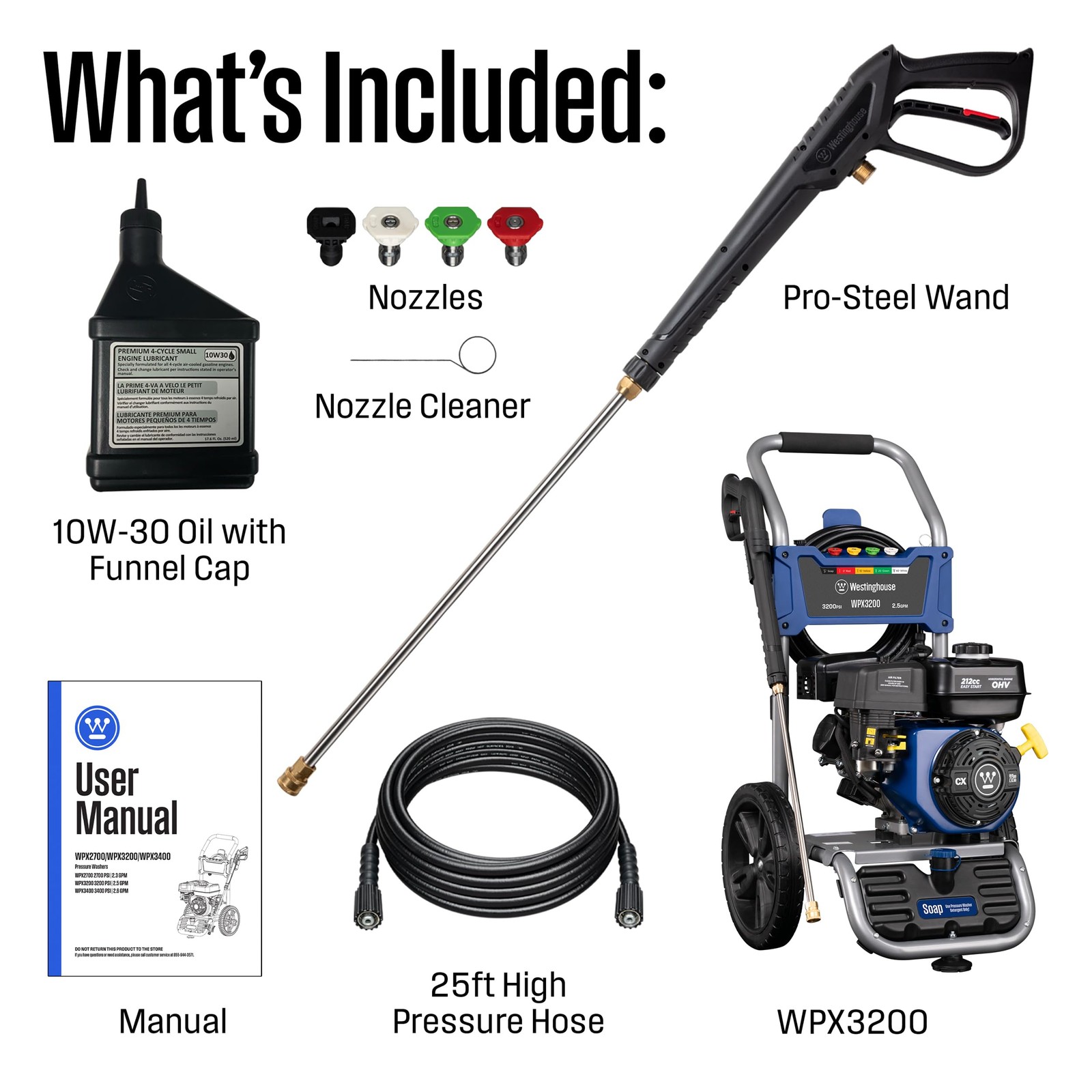 Westinghouse 3200 PSI and 2.5 GPM, Soap Tank Five Nozzle Set, Blue/Black