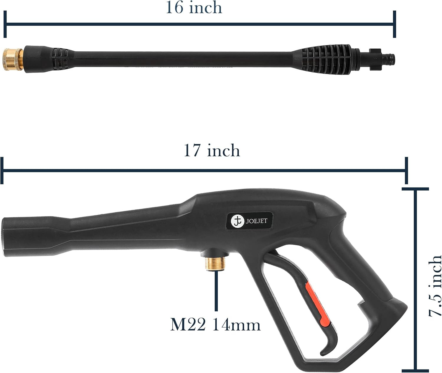 High Pressure Washer Replacement Gun with Jet Wand and 5 Spray Nozzle Tips, Comp