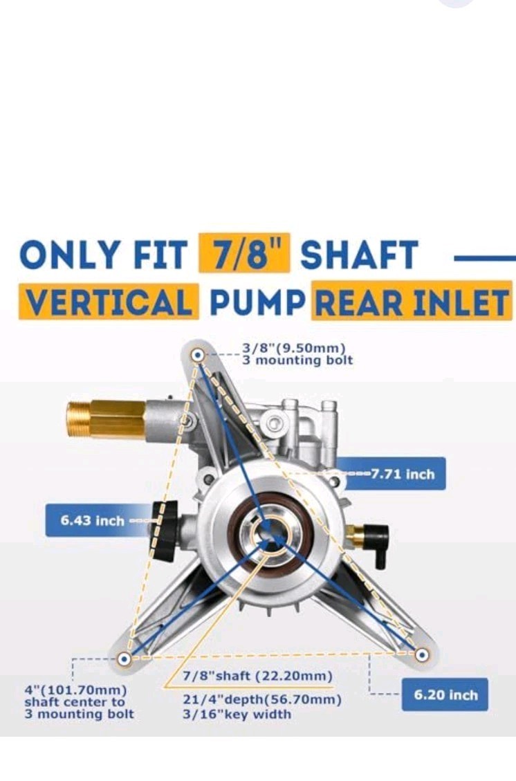 TOOLCY 7/8″ Shaft Vertical Pressure Washer Pump – Rear Inlet/Outlet Max 3100 PSI
