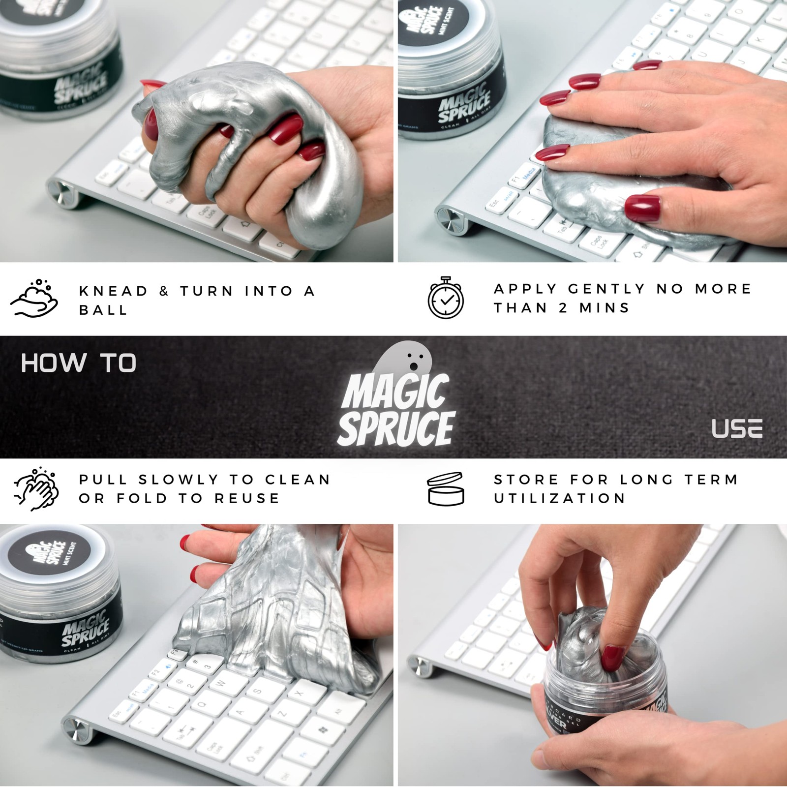 MAGIC SPRUCE Cleaning Gel for Car Interior, Universal zzzz-s, Luxury Silver