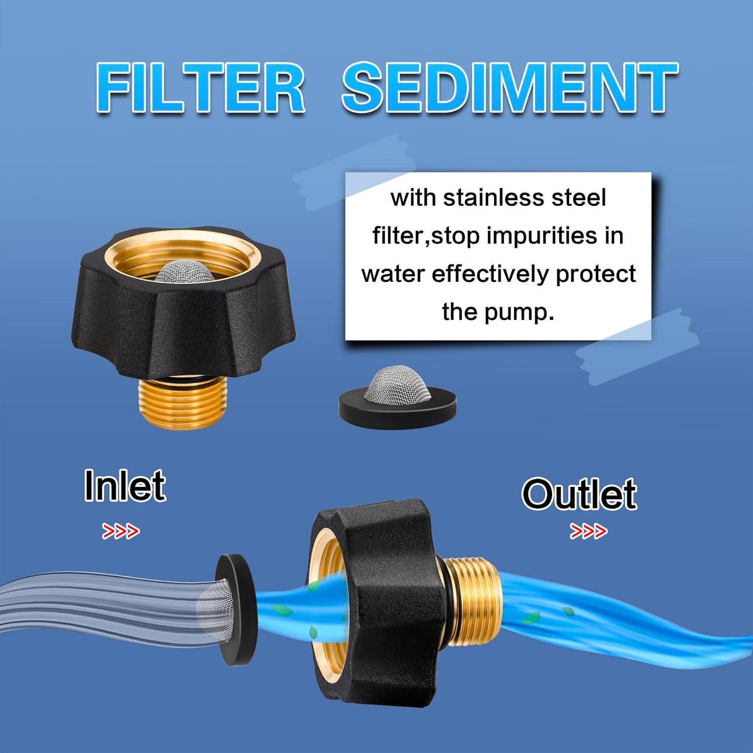 2 Pack Brass Water Inlet Fitting for Pressure Washer Pump, 3/8″ NPT X 3/4″ GHT H