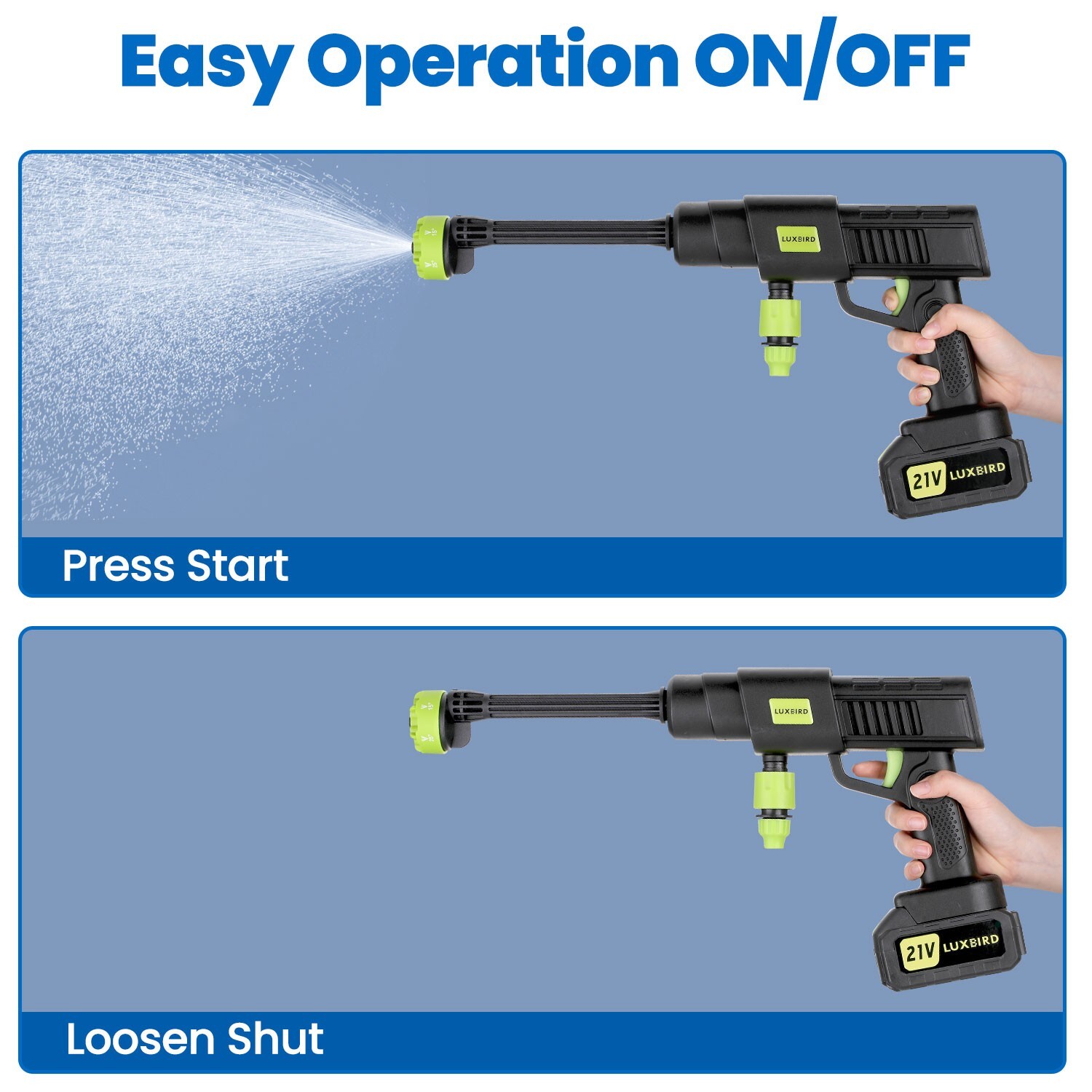 Cordless Portable Washer 21V Electric High Pressure Water Gun with 6-in-1 Spray
